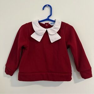 Jacadi Paris Girls 3T Red Sweater with Pale Pink Peter Pan Collar with Bow